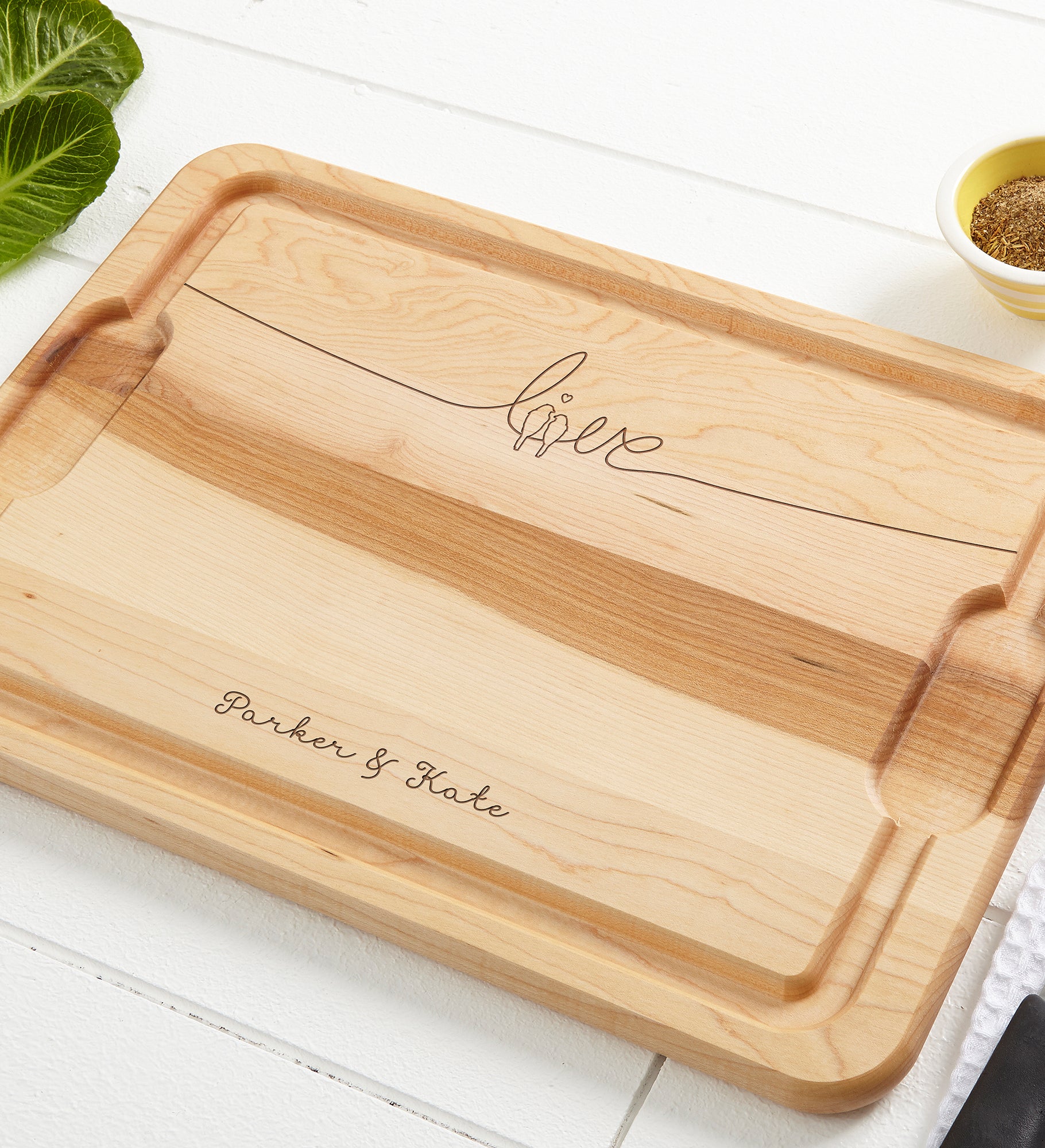 Lovebirds Personalized Maple Cutting Boards